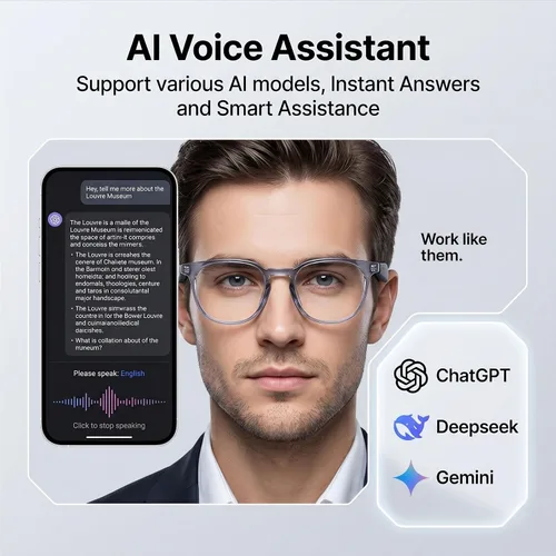 Vista 3 de Lentes de traducción Bluetooth inalámbricos inteligentes AI para hombres/mujeres con altavoces/Bluetooth y más de 140 idiomas traducción