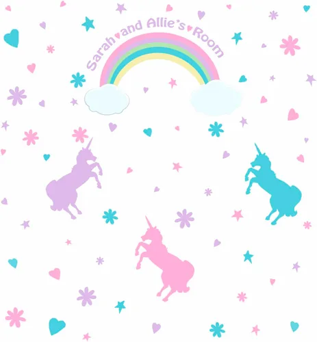 Vista 8 de Calcomanías de pared para niñas, diseño de arco iris, habitación de bebé, vinilo para habitación de niños, decoración de dormitorio (arcoíris kawaii)