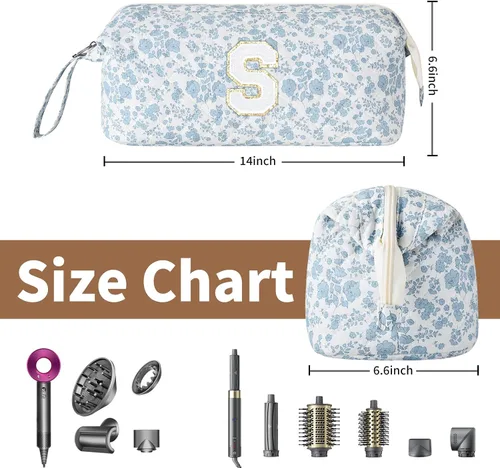 Vista 3 de Bolsa de viaje para herramientas para el cabello con inicial compatible con Flor azul