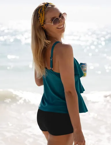 Vista 5 de Septangle - Traje de baño tankini de 2 piezas para mujer, diseño con volados y culotte