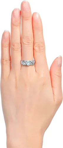Vista 2 de RYLOS Anillo de piedra natal de ala de ángel de 0.276 x 0.197 in, piedras preciosas y diamantes, elegante joyería de piedra para mujer en plata
