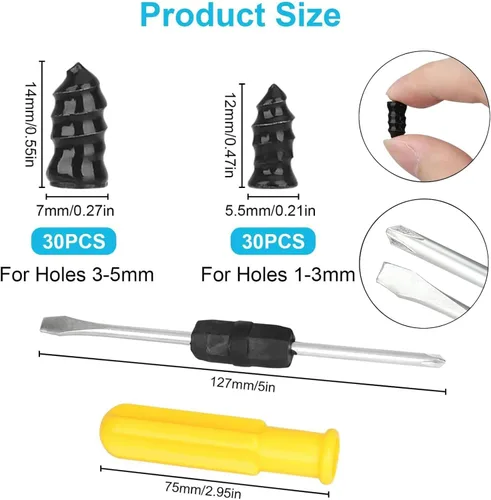 Vista 2 de Linkstyle Kit de 60 piezas de enchufes para neumáticos, clavos de reparación de neumáticos, tornillos de reparación de neumáticos al vacío, kit