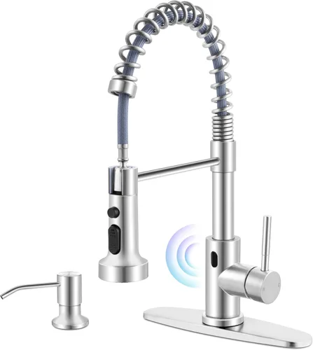 Vista 10 de Herogo Grifos de cocina sin contacto con dispensador de jabón, grifos de fregadero de acero inoxidable comercial activados por sensor de movimiento