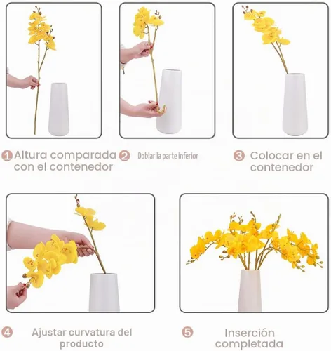 Vista 7 de BOMAROLAN Flores artificiales de orquídea mariposa sintética, 4 piezas de flores de seda de doble rama de tacto real (sin jarrón) para boda, hogar