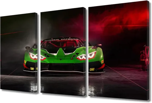 Vista 69 de Arte de pared de auto deportivo rojo para sala de estar, arte de pared de lienzo de súper auto genial, imágenes pósters, 3 piezas, arte moderno