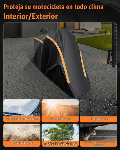 Vista 4 de Funda Completa para Motocicleta Impermeable para Almacenamiento Interior/Exterior, Funda Impermeable para Motocicleta Resistente con Tiras Negro