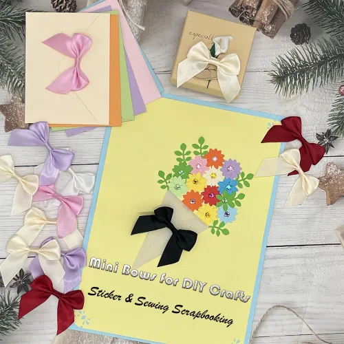 Vista 4 de CuteHook - Mini lazos de regalo de cinta de satén para manualidades, pequeño lazo adhesivo negro preatado para manualidades, costura, álbumes