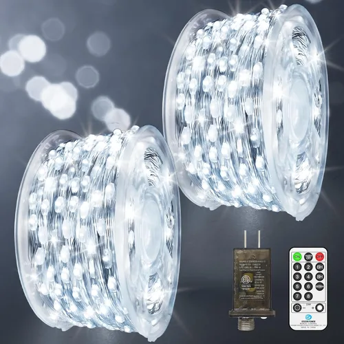 Vista 13 de Luces de Hadas LED de 132 Pies con 400 LED Enchufables, Luces de Navidad para Exteriores Impermeables, Luces Centelleantes con Temporizador, 8 Modos
