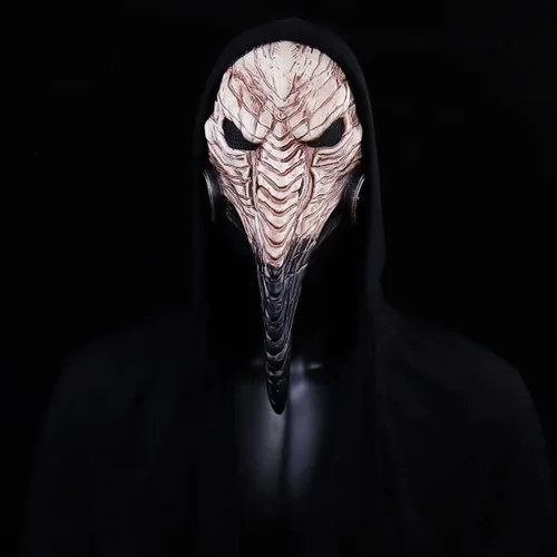 Vista 5 de Máscara de médico de la peste con capa negra, juego de 2 piezas, accesorios de disfraz de Halloween, máscaras de cosplay de emulsión