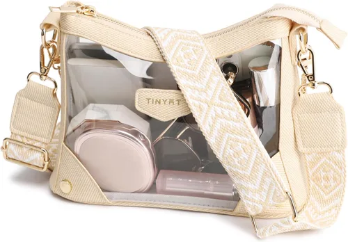 Vista 9 de TINYAT Bolso cruzado transparente para eventos de estadio para mujer, con correa ancha ajustable, bolsa de hombro transparente