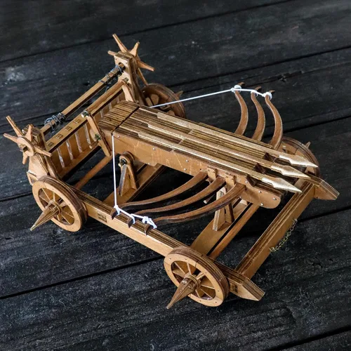 Vista 4 de The Wu-HOU Crossbow Chariot Three Kingdoms Weapons Scale Model Kits-DIY Rompecabezas de madera 3D Juguete de mesa Retro Mecánico