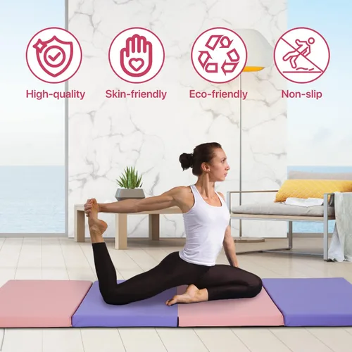 Vista 2 de Colchoneta de gimnasia plegable de 6 x 4 x 2 pulgadas de grosor, para gimnasio en casa, antideslizante, portátil, con asas de transporte, para niños