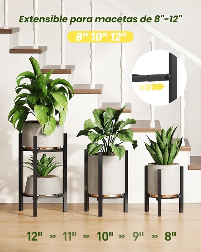 Vista 3 de Paquete de 3 soportes para plantas ajustables para interiores, soporte moderno de metal para plantas de interior, soportes resistentes para plantas