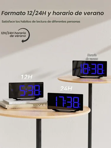 Vista 6 de Reloj despertador digital para mesita de noche del dormitorio, pantalla grande de números grandes con atenuador de brillo, reloj de escritorio