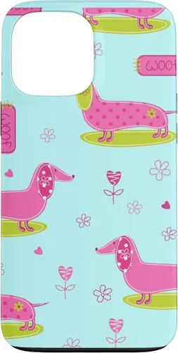 Vista 23 de Funda para iPhone 13 Dachshund Pattern turquoise Flowers Weiner Dog Lover