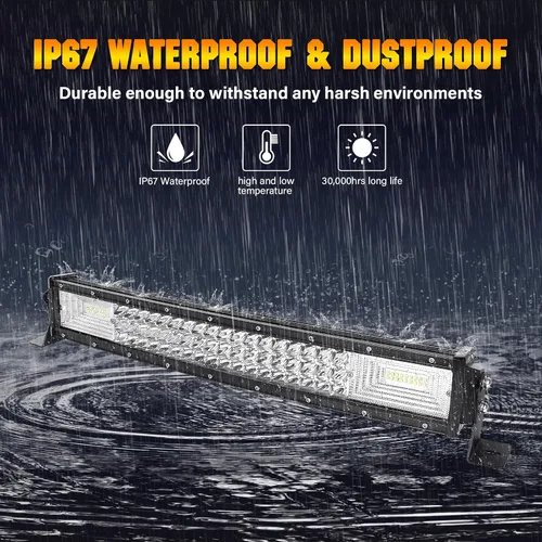 Vista 8 de AUXTINGS 22 inch Curved LED Light Bar with Remote Controller Wiring Harness,270W Triple Row Spot Flood Beam,Strobe Flash Work Light Driving