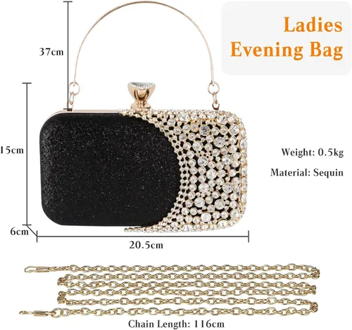 Vista 3 de CORIOS Bolso de noche de diamantes de imitación para mujer, bolso de mano de cristal con purpurina brillante con lentejuelas para banquete y boda