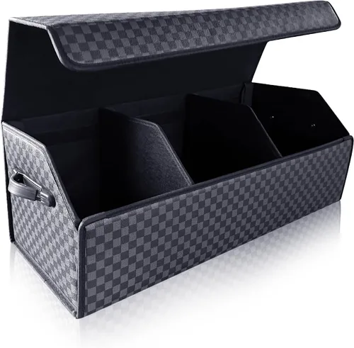 Vista 11 de Fyzeoty Organizadores de coche para maletero para SUV Sedán, caja de almacenamiento de cuero, tapa magnética, plegable y ajustable, 16.5 pulgadas