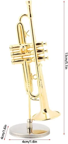 Vista 6 de Hztyyier Adorno de instrumento, chapado en oro, réplica de adorno de trompeta en miniatura, modelo musical con estuche de regalo para regalos