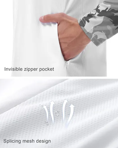 Vista 3 de Camiseta de pesca con capucha para hombre, con protección UPF 50+, de manga larga, con agujeros para los pulgares, con máscara facial de malla