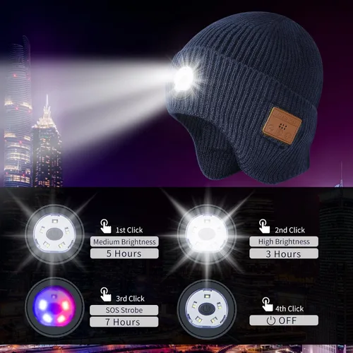 Vista 48 de Gorro Bluetooth con auriculares ligeros e inalámbricos, micrófono integrado y altavoces estéreo mejorados con música