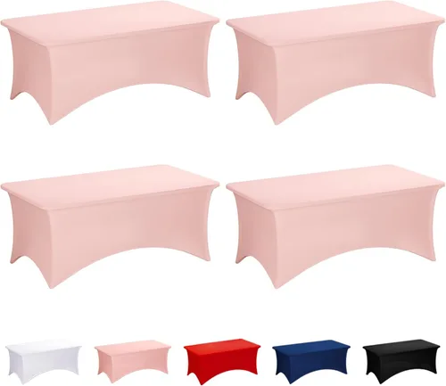 Vista 62 de Fixwal Paquete de 6 Cubiertas de Mesa, Mantel de Spandex Ajustado Rectangular de 6 Pies Resistente Elástico Cubierta de Mesa Rectangular para Patio