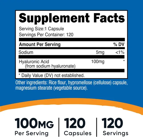 Vista 2 de Nutricost Cápsulas de ácido hialurónico de 100 mg, 120 cápsulas vegetarianas, sin gluten, sin OGM