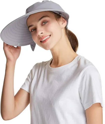 Vista 6 de icolor Gorra de sol para mujer UPF50 desmontable con solapa visera de ala ancha protección solar sombreros de senderismo