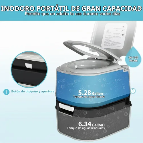 Vista 2 de YITAMOTOR Baño portátil de 6.34 galones para acampar con colección de papel Gris