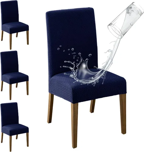 Vista 10 de MOSAYT Juego de 2 fundas para sillas de comedor 100% impermeables, súper ajuste elástico jacquard Parson, fundas extraíbles y lavables para sillas