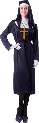 Vista 6 de Geyoga Juego de accesorios para disfraz de monja, collar con dije de cruz, calcetines hasta la rodilla hasta el muslo para fiesta de cosplay