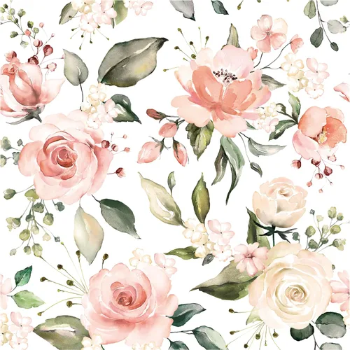 Vista 10 de Blooming Wall DPY53-D Papel pintado de rosas frescas de acuarela con hojas boho texturizadas despegar y pegar autoadhesivo papel pintado pre-pegado