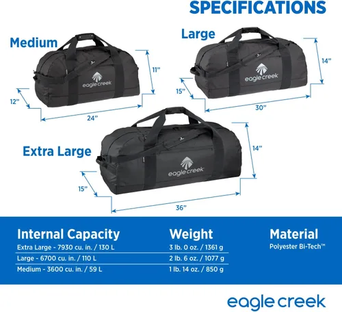 Vista 7 de Eagle Creek No importa qué bolsa de lona para viajes, duradera y resistente al agua, con correa de hombro extraíble, correas de compresión y bolsa