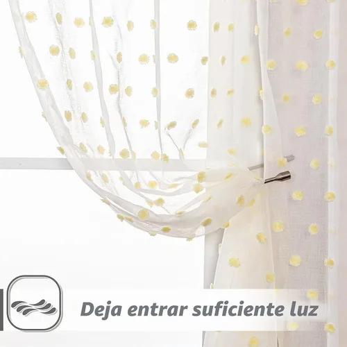 Vista 5 de MYSKY HOME - Cortinas con pompón blancas transparentes para dormitorio de niñas, cortinas amarilla mostaza para habitación infantil, cortinas