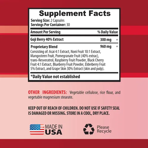 Vista 5 de Potenciador de cerebro y memoria, bayas de Goji, complejo antioxidante natural, apoyo inmunológico, píldoras de suplemento de noni, extracto