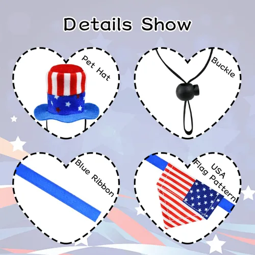 Vista 3 de 4 piezas de disfraz para el Día de la Independencia de las mascotas, sombrero de conejillo de indias para el 4 de julio, bandana triangular