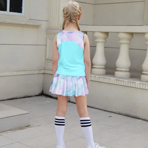 Vista 3 de MODAFANS Conjunto deportivo de camiseta sin mangas y pantalón corto para niñas Mármol Aqua