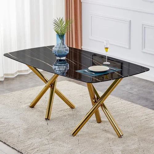 Vista 8 de HomVent Juegos de mesa de comedor modernos de mármol para 6, mesa de cocina de mármol con mesa rectangular de mármol y 6 sillas de piel sintética, 7