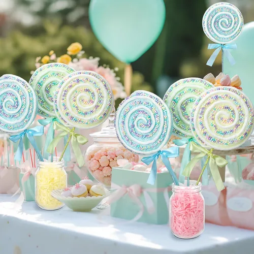 Vista 6 de JellyArch 6 piezas de 16 pulgadas grandes decoraciones de fiesta de caramelos gigantes de piruleta con palos para árbol de Navidad, piruleta pastel