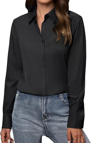 Vista 33 de Camisas con botones para mujer de ajuste clásico, camisa de vestir, camisa de trabajo, de negocios, casual, de manga larga, blusa, tops
