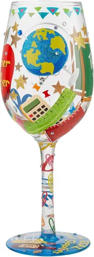 Vista 5 de Enesco Designs by Lolita Super Teacher - Copa de vino artesanal pintada a mano, 15 onzas, multicolor