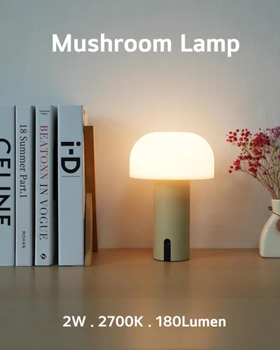 Vista 2 de WEILAILUX Lámpara de mesa inalámbrica de hongos, lámpara de ducha impermeable, lámpara de mesa recargable con pilas, luz nocturna regulable al tacto