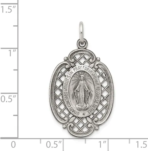 Vista 2 de Colgante de plata de ley 925 con diseño vintage de Virgen María antigua y reza por nosotros medalla milagrosa con dije de María 1299in x 0709in Metal