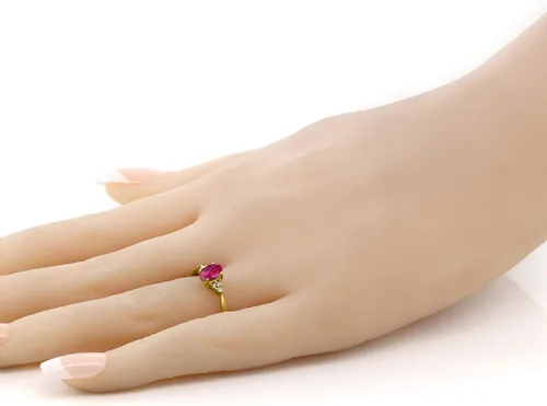 Vista 5 de Gem Stone King Anillo de compromiso para mujer de oro amarillo de 14 quilates con rubí y diamantes creados