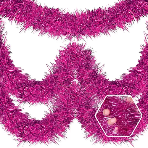 Vista 10 de Guirnalda de flecos de papel de aluminio de Navidad de 25 pies, guirnalda metálica con borlas metálicas, flotadores para desfile, techo colgante