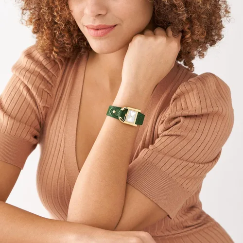 Vista 4 de Fossil Harwell - Reloj de tres manos de acero inoxidable y cuero ecológico para mujer