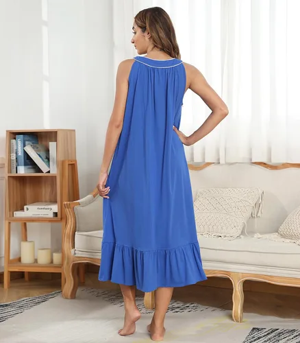 Vista 4 de Camisones sin mangas para mujer, camisón largo de algodón, ropa de dormir, camisón para dormir, vestido de dormir 100% algodón