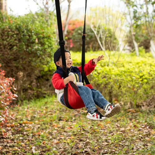 Vista 3 de Patio interior y al aire libre Patio Patio Kids Fun Hanging Mesh Fabric Tree Swing con correa ajustable (rojo)