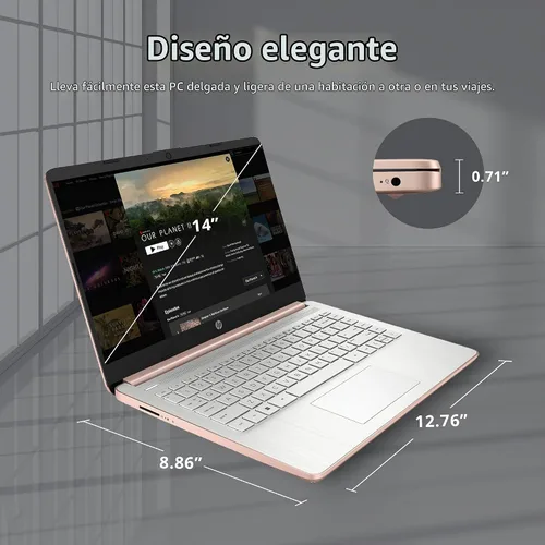 Vista 8 de HP 2022 Stream - Laptop BrightView HD de 14 pulgadas, Intel Celeron N4120, 4 GB de RAM, 64 GB SSD, gráficos Intel HD, cámara web 720p, 1 año Office