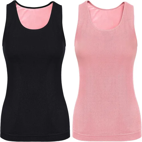 Vista 10 de Sintege Camiseta térmica sin mangas para mujer, con forro polar, camiseta interior para mujer, mezcla de algodón, chaleco de capa base cálida